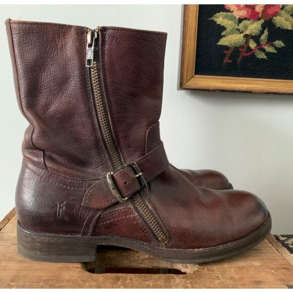 FRYE | Size 7D US Men's Leather Brown Double side zip Boots - Picture 3 of 16